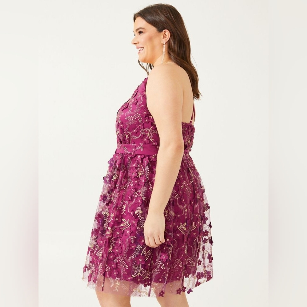 Arula Caledonia Floral Embroidered Metallic Mini Dress Purple & Gold Sz 2X Party - Picture 2 of 9